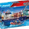 Spielzeug Playmobil | Playmobil 70769 Groses Containerschiff Mit Zollboo