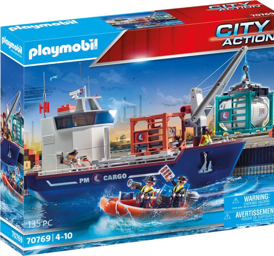 Spielzeug Playmobil | Playmobil 70769 Groses Containerschiff Mit Zollboo