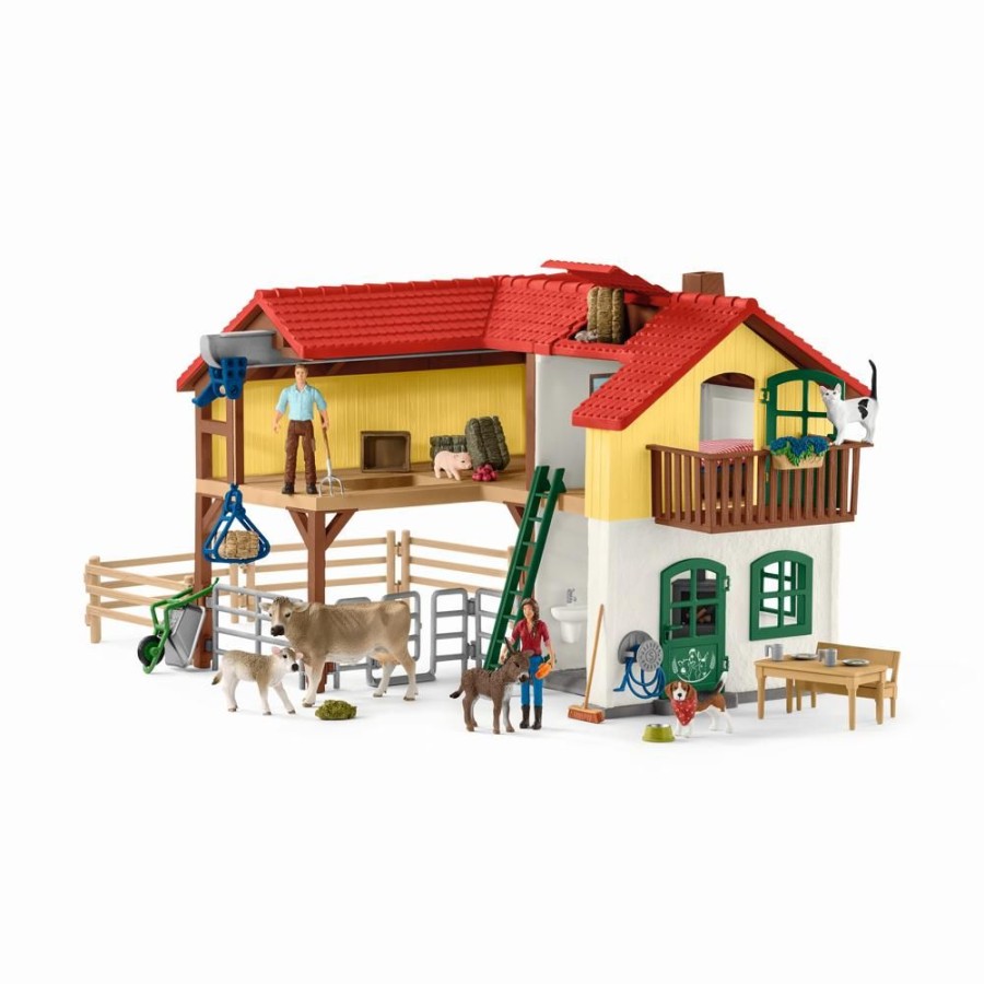 Spielzeug Schleich | Schleich 42407 Bauernhaus Mit Stall Und Tieren